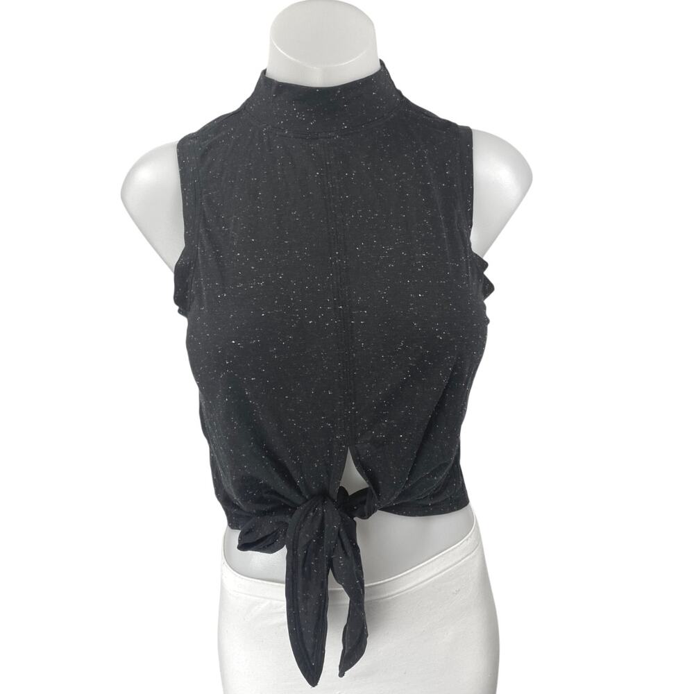 Lululemon Time To Restore Black Speckled Sleeveless Mock Neck Tie Tank Top 4